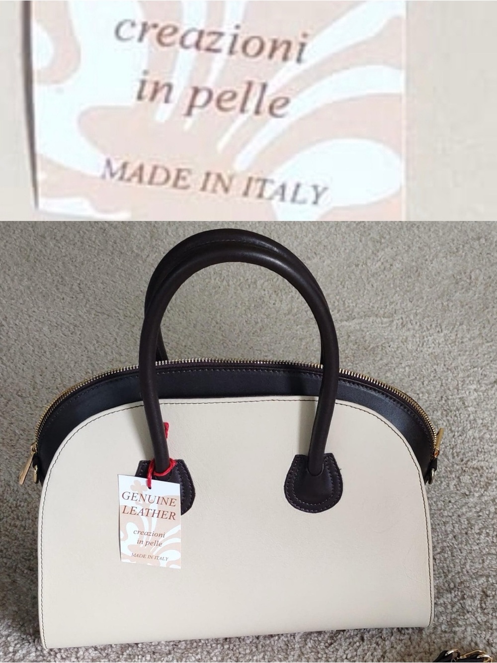 NWT Creazioni in Pelle Made in Italy Two-Tone Leather Dome Satchel